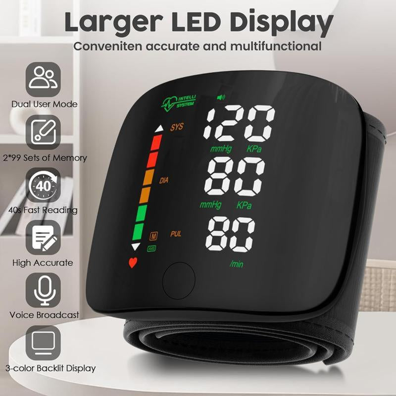 Touch Screen Wrist Blood Pressure Cuff,Wrist Blood Pressure Monitor Led Display,99X2 Reading Memory Wrist Bp Monitor with Carrying Case,Health Monitoring Adjustable.