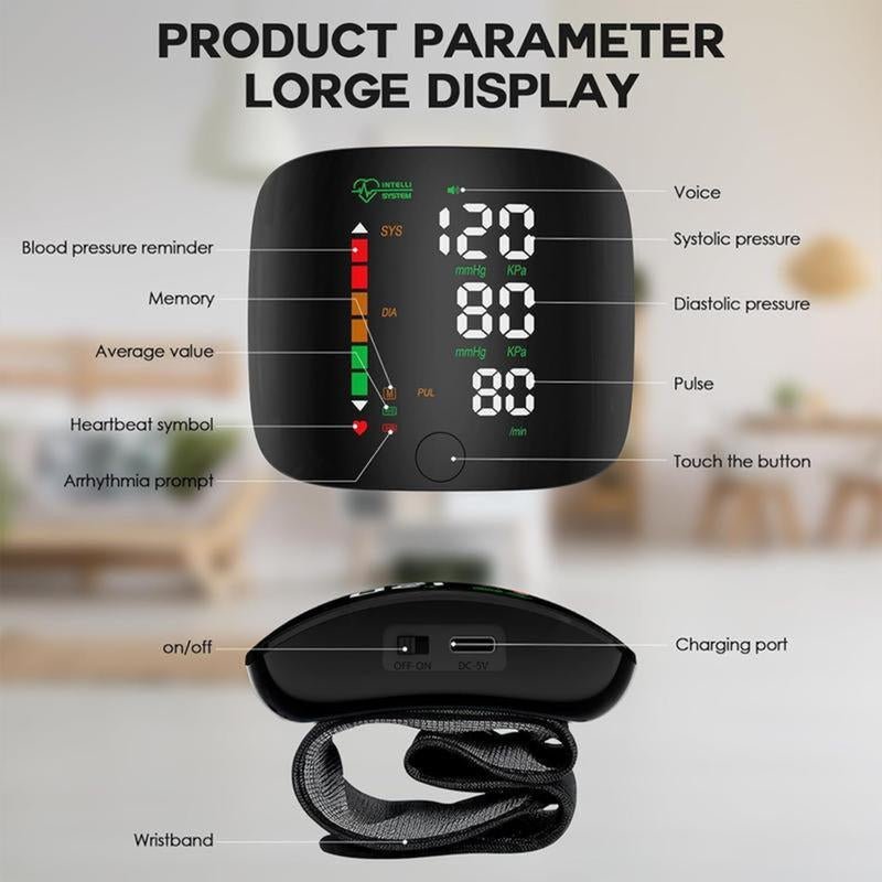 Touch Screen Wrist Blood Pressure Cuff,Wrist Blood Pressure Monitor Led Display,99X2 Reading Memory Wrist Bp Monitor with Carrying Case,Health Monitoring Adjustable.