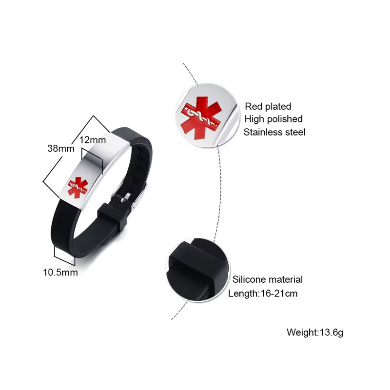Free Engraving Medical Alert ID Bracelet DIABETES BLOOD ALLERGY ALZHEIMER'S