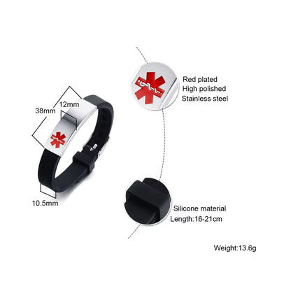 Free Engraving Medical Alert ID Bracelet DIABETES BLOOD ALLERGY ALZHEIMER'S