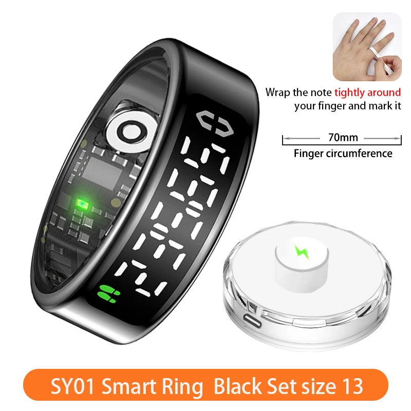 SY01 Smart Ring with LED Screen Bluetooth Health Monitoring Blood Oxygen Sleep Heart Rate Multi-Sport Modes Waterproof IP68&5ATM