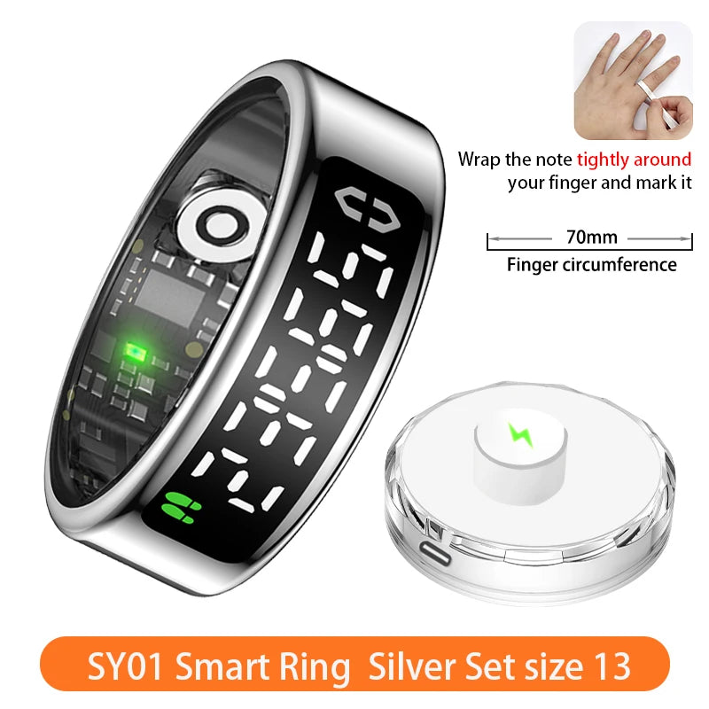 SY01 Smart Ring with LED Screen Bluetooth Health Monitoring Blood Oxygen Sleep Heart Rate Multi-Sport Modes Waterproof IP68&5ATM