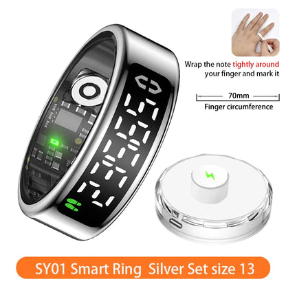 SY01 Smart Ring with LED Screen Bluetooth Health Monitoring Blood Oxygen Sleep Heart Rate Multi-Sport Modes Waterproof IP68&5ATM