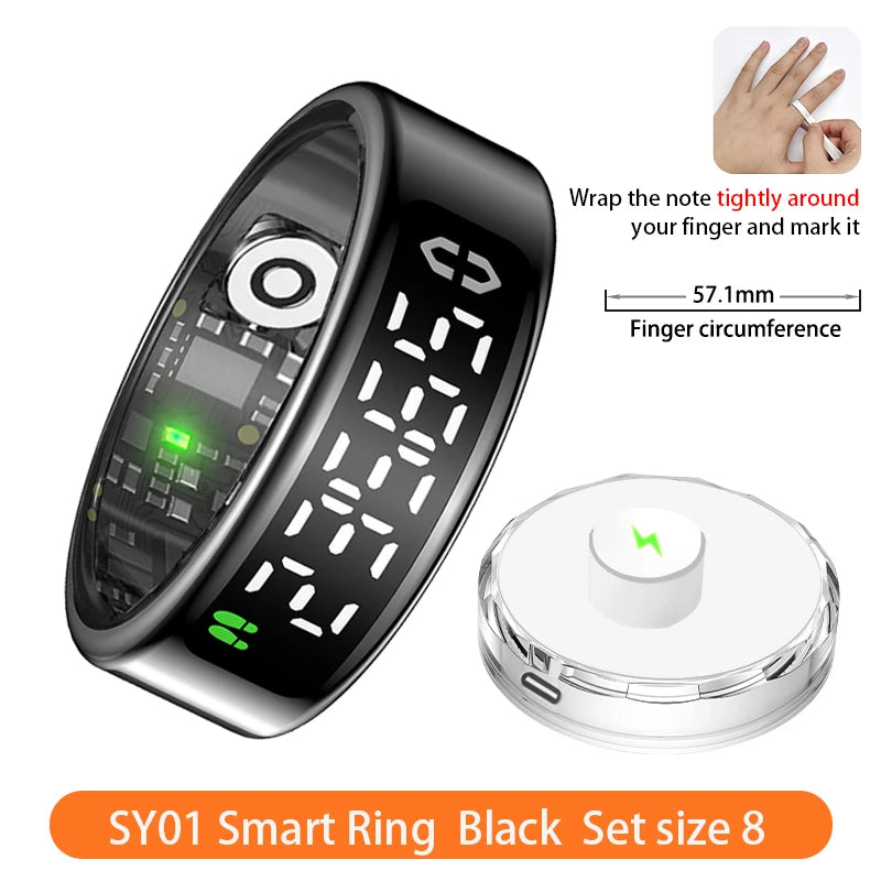 SY01 Smart Ring with LED Screen Bluetooth Health Monitoring Blood Oxygen Sleep Heart Rate Multi-Sport Modes Waterproof IP68&5ATM