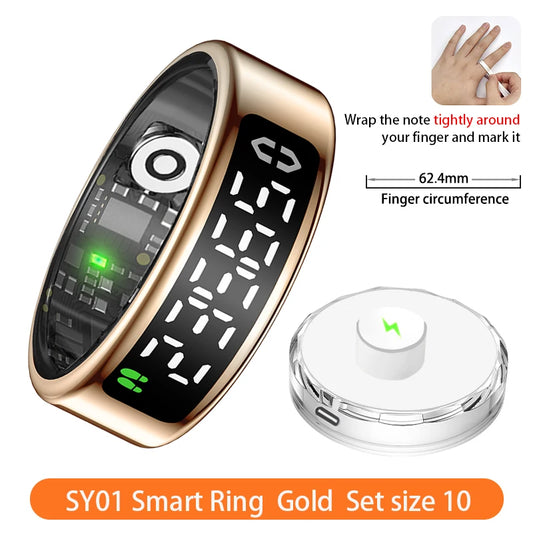 SY01 Smart Ring with LED Screen Bluetooth Health Monitoring Blood Oxygen Sleep Heart Rate Multi-Sport Modes Waterproof IP68&5ATM